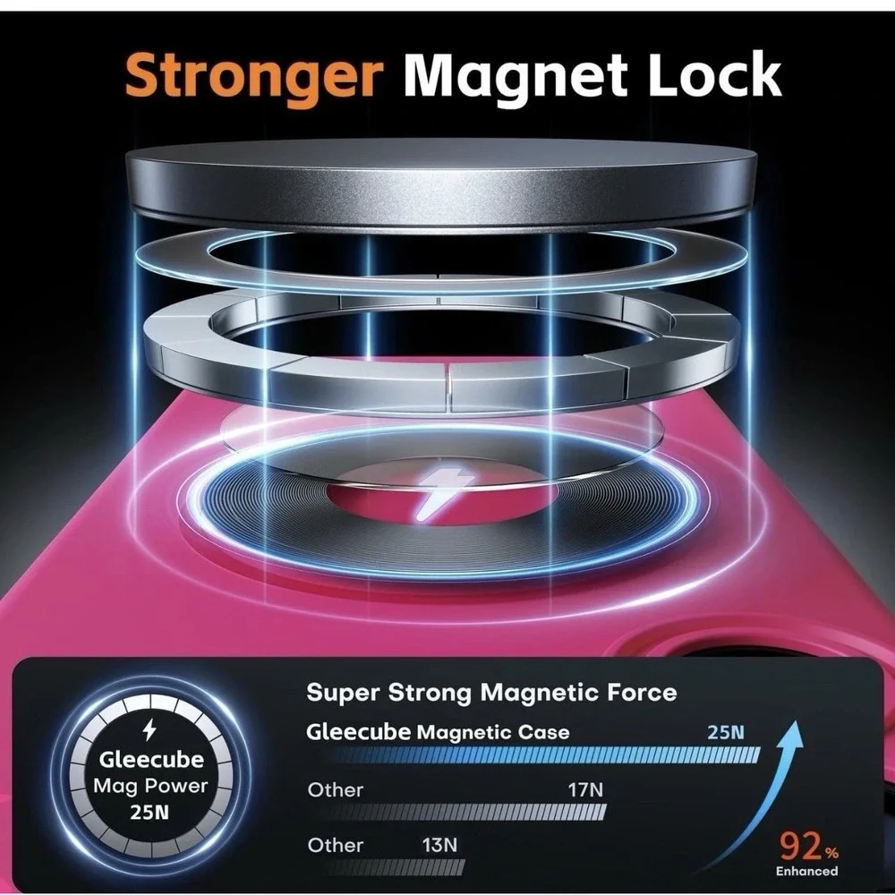 iPhone 17 Magnetic Phone Case Hot Pink Matte Slim Shockproof‎ Protective Cover